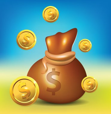 renkli arka planda dolar sikke ile çuval