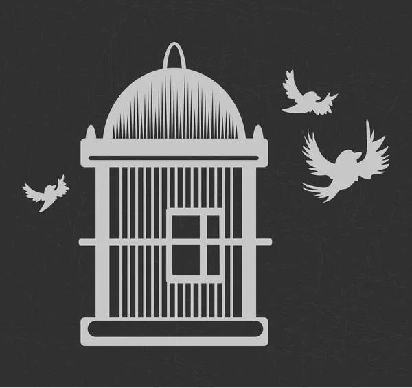 Illustration Dark Background Birds Cages Pattern — Stock Photo, Image