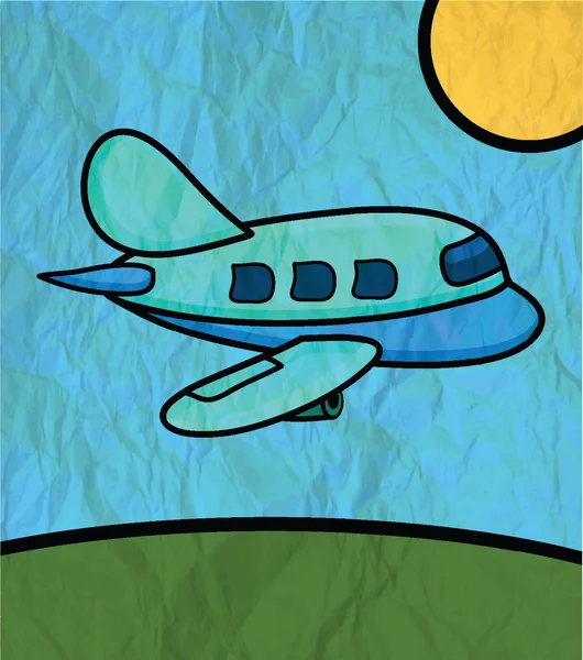 Einfache Illustration Eines Flugzeugs Mit Sonne Und Wiese — Stockfoto