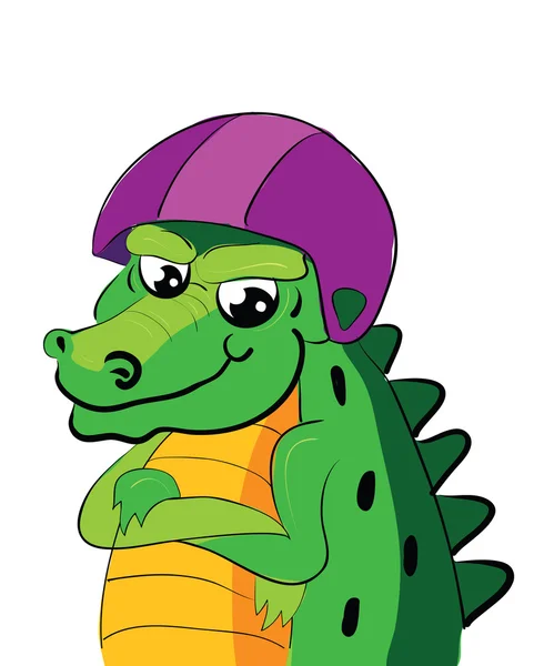 Crocodile Wearing Helmet Cartoon — Stock Photo, Image
