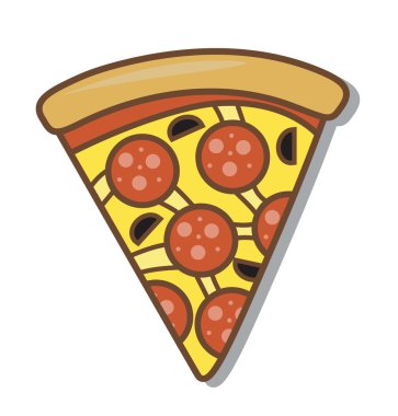 Dilim beyaz izole karikatür salamlı Pizza