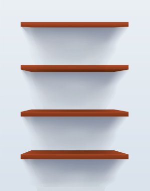 Ahşap raflar gri arka plan üzerinde gerçekçi