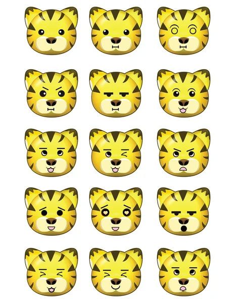 Tygrys Emotikony Zestaw Różnych Wyrażeń — Zdjęcie stockowe