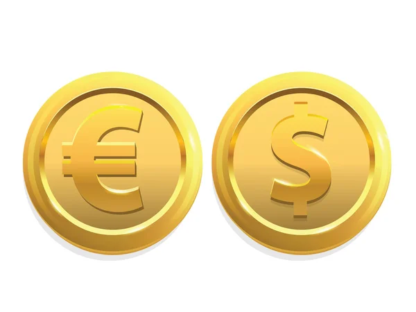 Κέρματα Ευρώ Και Δολαρίου Εικονογράφηση Λευκό Φόντο — Φωτογραφία Αρχείου