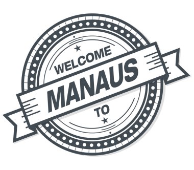 Beyaz arka planda Manaus grunge rozeti hoş geldiniz