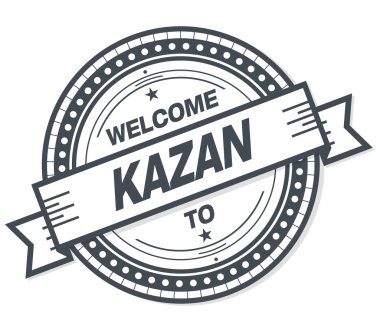 Beyaz arka planda kazan grunge rozeti hoş geldiniz