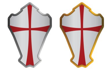 Ortaçağ Knight kalkanlar üzerinde beyaz izole