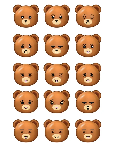 Emoticons urso definir diferentes expressões — Fotografia de Stock