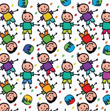 Çocuklar elele elle çizilmiş karikatür