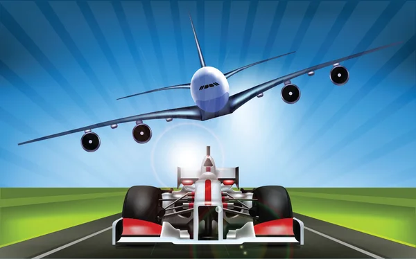 Racing autók és repülőgép eredeti koncepció — Stock Fotó