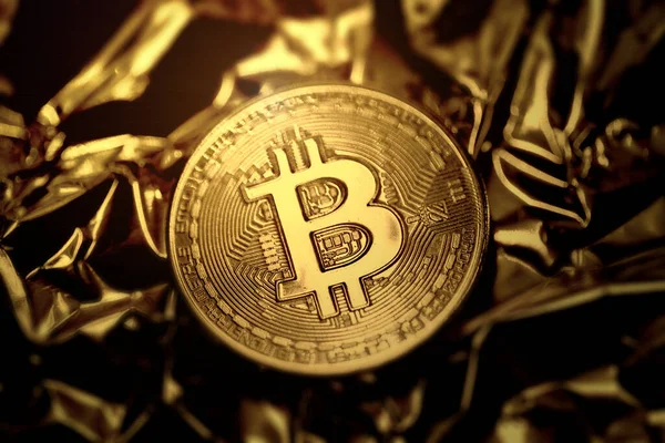 Zlatá Bitcoinová Mince Blockchain Cryptocurrency Store Value Digitální Zlatý Koncept — Stock fotografie