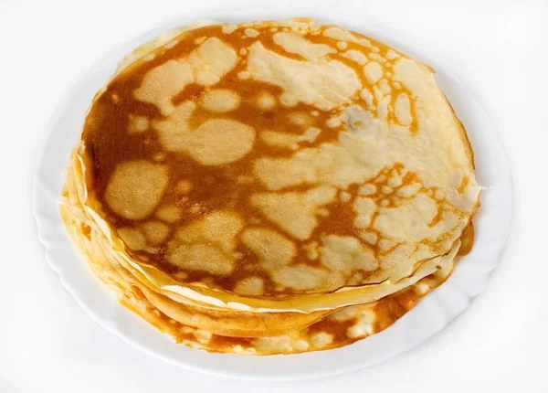 Delicious Freshly Baked Pancakes White Plate White Background 스톡 사진