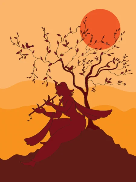 Krishna Playing Flute Under Tree — Stock Vector