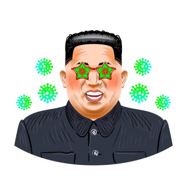25 Aralık 2020: DPRK Eyalet Konseyi Başkanı Kim Chen In 'in vektör illüstrasyonu. Corona virüsü