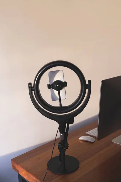 Ring light blogging equipment - home studio koncepció — Stock Fotó