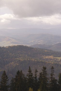 Sonbahar doğal kasvetli arka plan bulutlu gün dağlarda