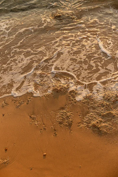 Mısır Tatil Köyü 'nde kumlu sahili olan kayalık sahil dalgaları. Kopyalama alanı olan üst görünüm arkaplanı