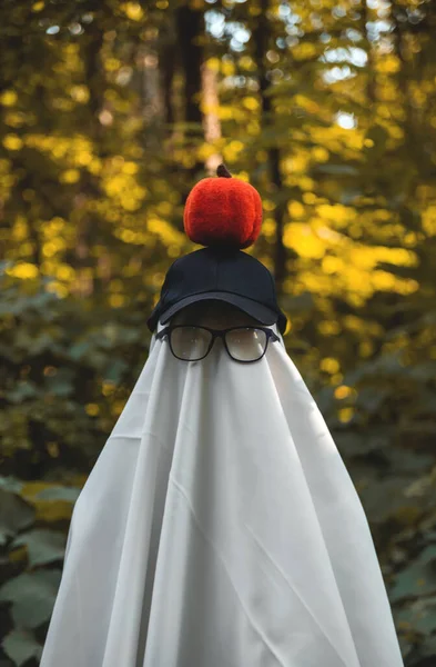 Fantôme d'Halloween dans la forêt. Concept créatif festif — Photo