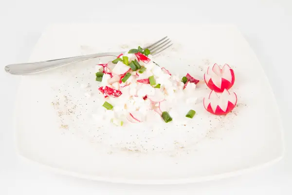 Cottage cheese with radish — Stock Photo, Image