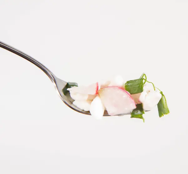 Cottage Cheese Radish Chives Fork — Stock Photo, Image