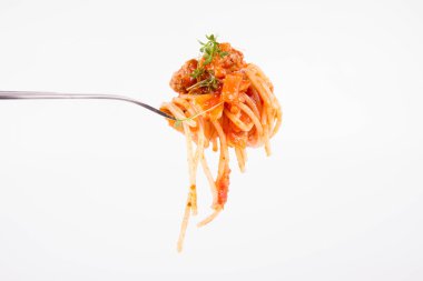 Spaghetti bolognese on a fork clipart