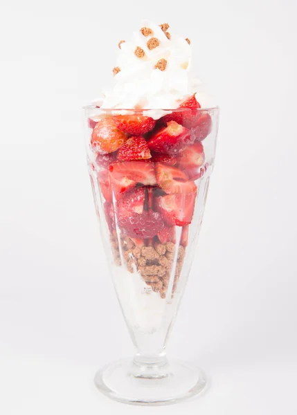 Fragole Con Panna Montata Muesli — Foto Stock