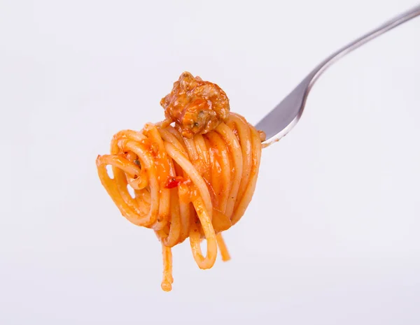 Espaguetis Boloñeses Con Ajo Tenedor — Foto de Stock