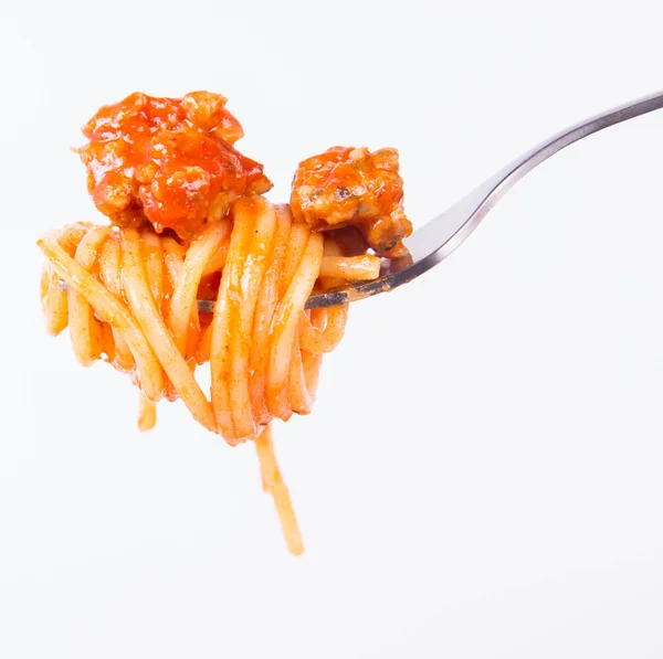 Spaghetti Bolognese Mit Knoblauch Auf Einer Gabel — Stockfoto