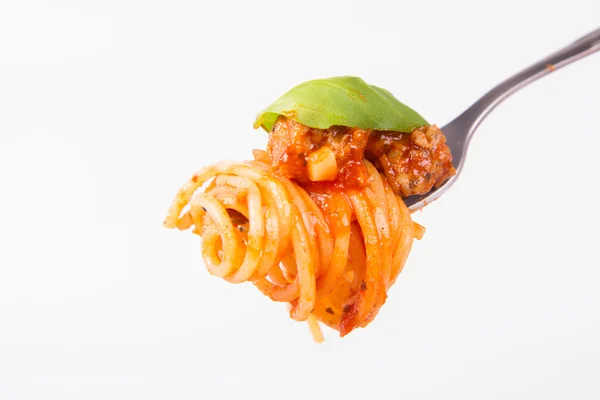 Espaguetis Boloñeses Con Ajo Tenedor — Foto de Stock