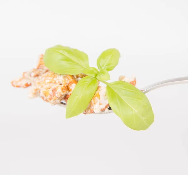 Sauteed Chanterelle Garlic Fork White Background — Stock Photo, Image