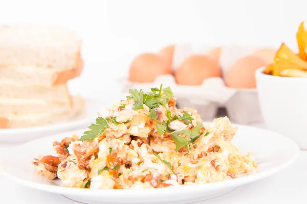 Scrambled Eggs Chanterelle Parsley — Stock Photo, Image