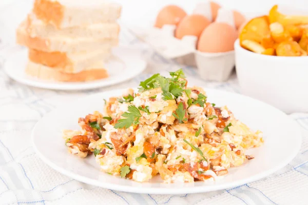 Scrambled Eggs Chanterelle Parsley — Stock Photo, Image