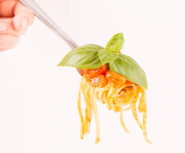 Spaghetti auf einer Gabel — Stockfoto