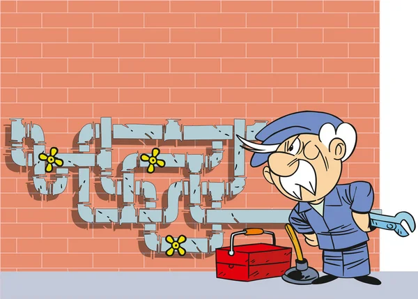 Cartoon old plumber — Stock Vector