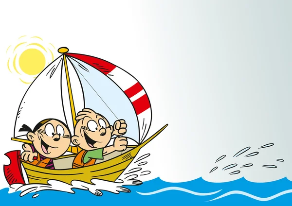 Niños divertidos en un barco — Vector de stock