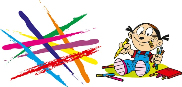 Chica con crayones — Vector de stock