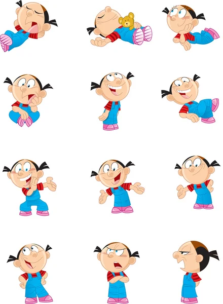 Cartoon girl in various poses — Stock Vector