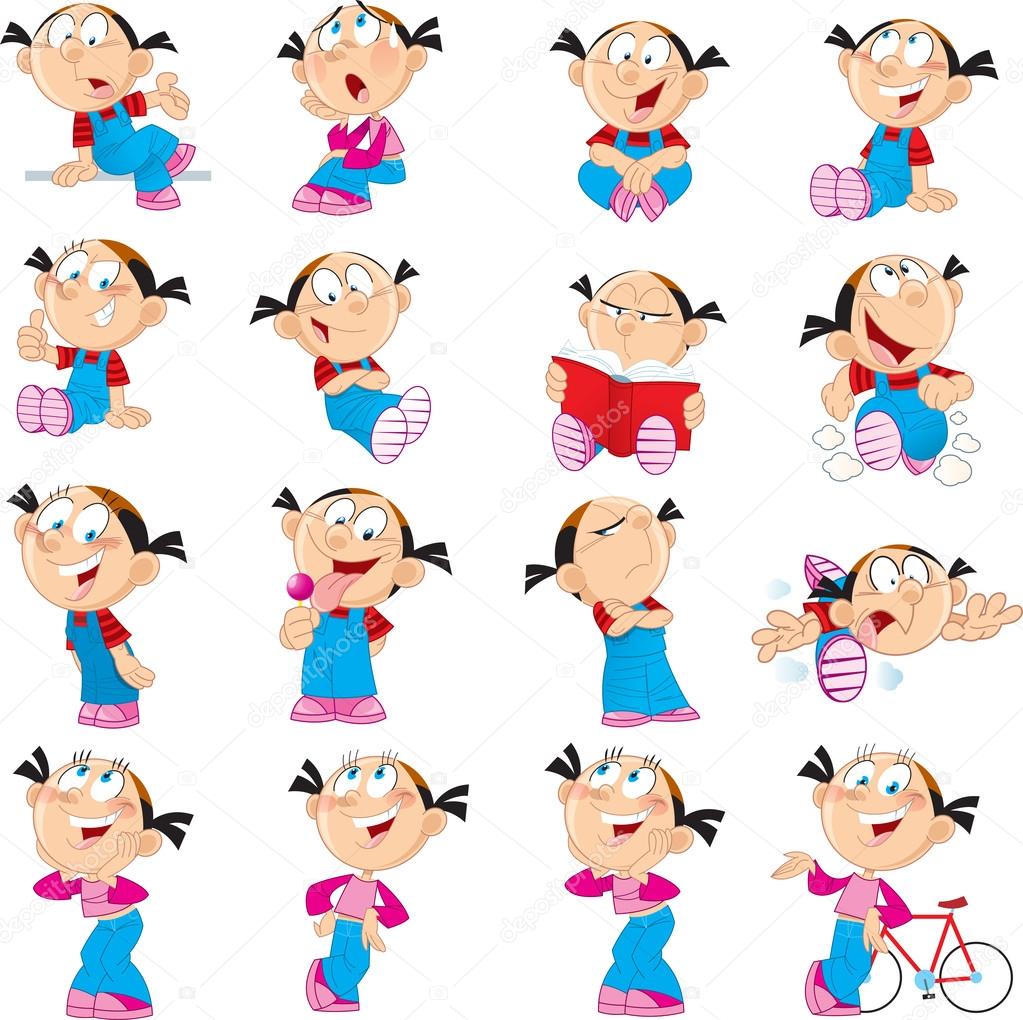 Cartoon girl expressions. Kid character in different poses. Positive and  negative emotions. Cheerful or upset teenager. Cute child character.  Laughing Stock Vector Image & Art - Alamy