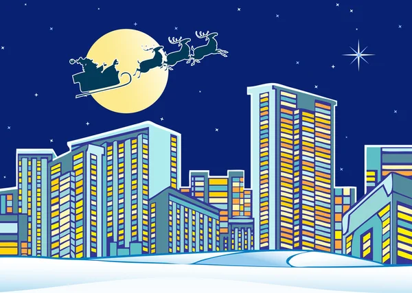 在城市上空的圣诞老人 — 图库矢量图片