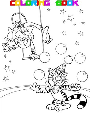 Cat and monkey in a circus clipart