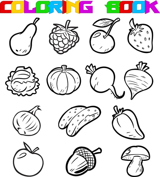 Fruits et légumes pour la coloration — Image vectorielle