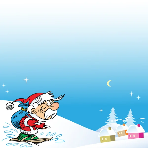 Santa on skis — Stock Vector