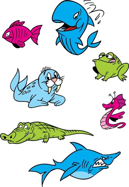Dessin animé animaux aquatiques — Image vectorielle
