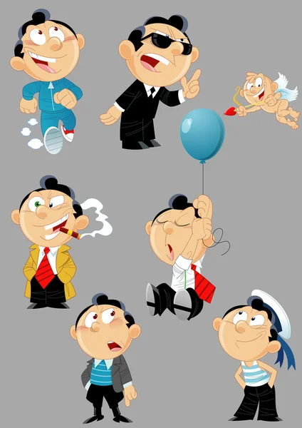 Poses and images of cartoon men — Stock Vector