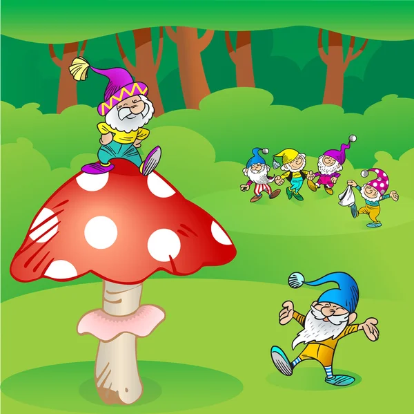 Gnomes et champignons — Image vectorielle