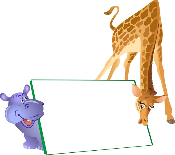 Dessin animé hippopotame et girafe — Image vectorielle