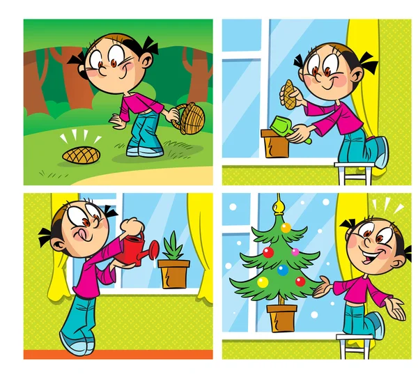 Comics with a Christmas tree — Stock Vector