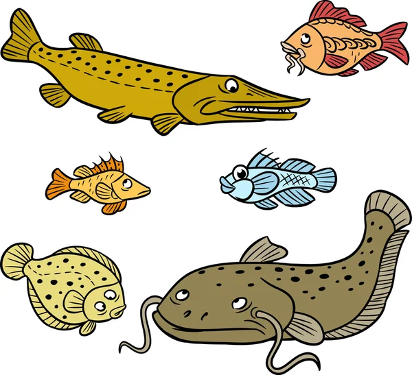 Algunas especies de peces de dibujos animados — Vector de stock