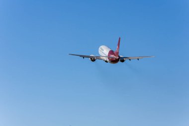 An Air Madagascar Boeing 737 taking off from Antananarivo airport in Madagascar on April 29, 2019