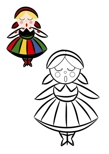 Polonya ulusal etnik Kostüm giymiş kadınlarla boyama kitabı.